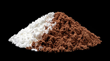 Wall Mural - Cocoa powder and powdered sugar mix on black background