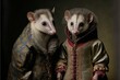 Created with Generative AI technology. portrait of a opossum in renaissance clothing