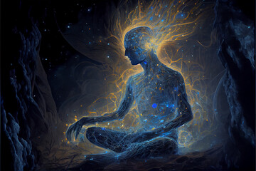 Wall Mural - Meditation with background with glowing energetic light field in space