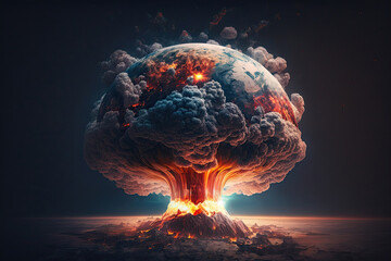 Wall Mural - nuclear mushroom from an atomic bomb on planet view from space. concept of a global catastrophe arma
