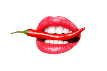 Woman lips and chili peppers. The concept of sexuality passion desire.