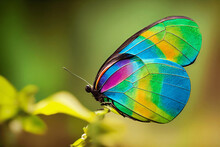 A Rainbow Color Butterfly  On A Sunny Spring Day