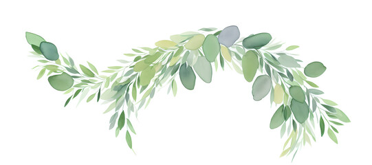 Fototapete - a bent branch with different leaves on white background - watercolors - generative ai