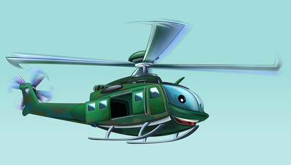 Wall Mural - cartoon scene with military helicopter flying on duty illustration for children