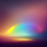 Fototapeta Tęcza - Fantasy rainbow landscape, beautiful minimalist rainbow in sky illustration. Generative AI