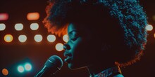 African American Woman Singing At Club, Profile Portrait With Copy Space. Generative AI Illustration
