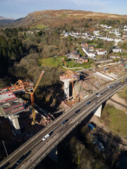 Canvas Print - Aerial view of a bridge being constructed as part of a major road infrastructure project (Heads of the Valleys)