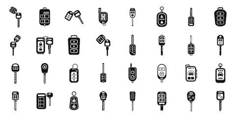 Poster - Car alarm system icons set simple vector. Car key. Fob chain