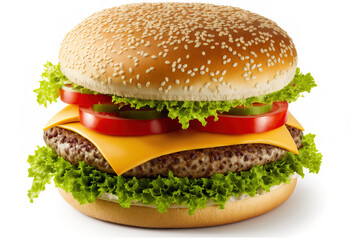 Wall Mural - With a clipping path, a large hamburger. Junk food isolated on a white background. Generative AI