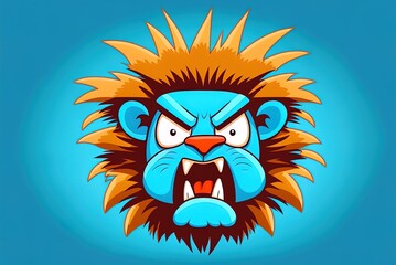 A frustrated adult male lion is shown on a blue backdrop while creating a humorous expression of his displeasure. Generative AI