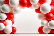 White And Red Balloons In Shape Of Decorative Arch Gate, Celebration Background. Generative Ai Illustration