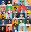 © New Africa - Collage with portraits of happy men on different color backgrounds