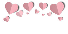 Pink Paper Hearts Isolated On Transparent Background. Valentine's Day.