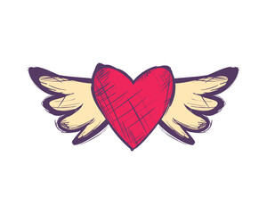 Sticker - flat heart with wings