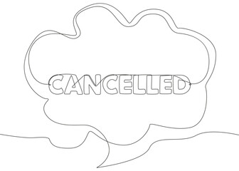 Poster - One continuous line of speech bubble with Cancelled text. Thin Line Illustration vector concept. Contour Drawing Creative ideas.