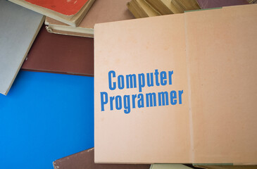 Aufkleber - Computer Programmer word in opened book with vintage, natural patterns old antique paper design.