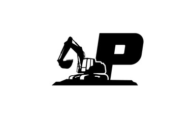 Wall Mural - P Logo with excavator letter concept for template 