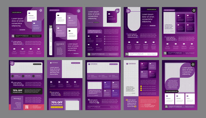 Wall Mural - A Bundle of 10 StarterPack in Purple Gradient for Quicker Promotion Needs - Modern lights designs for Flyer