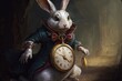 The White Rabbit in a panic, checking his pocket watch and muttering I'm late! I'm late! Wonderland universe style painting.Digital art painting, Fantasy art, Wallpaper