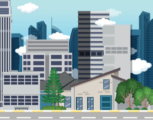 Wall Mural - Urban landscape with high skyscrapers background