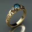 A gold ring with a blue stone in the center, Generative Ai