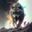 monster wolf in the mountain illustration