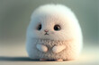 fluffy cartoon white avatar mascot, earless rabbit like unreal cute animal on a white background, 3d, ultra realistic, super cute adorable baby child like, furry small animal, big eyes and soft ,  