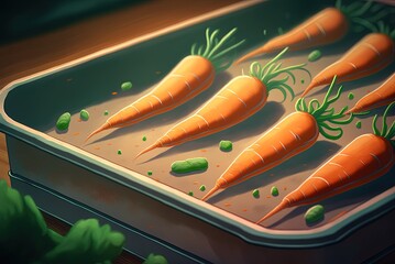 Wall Mural - image of carrots in a baking dish at close range Generative AI