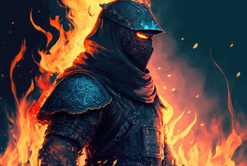 Fantasy Knight Engulfed in Fire