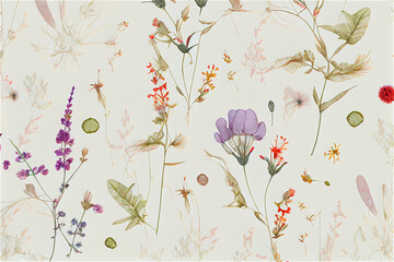 Wall Mural - delicate wildflowers and herbs pattern, ideal for spring backgrounds, generative AI