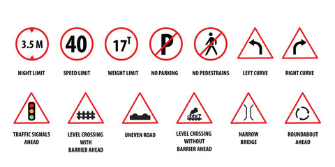 Set if traffic icons and signs illustration