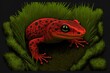 Extreme closeup of a southern red salamander resting on some mossy greenery. Generative AI
