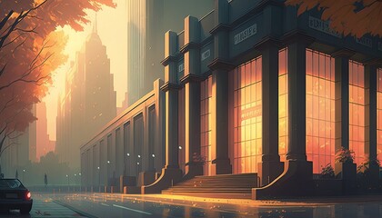 Aufkleber - Classic bank company building in the afternoon background. Generative AI technology.
