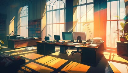 Aufkleber - Manager businessman office at afternoon atmosphere background. Generative AI technology.	
