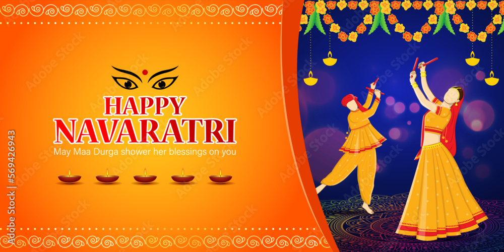 Vector illustration of Happy Navratri wishes greeting card Stock Vector ...