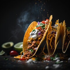 Wall Mural - Close up delicious Mexican tacos.Generative AI