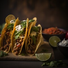 Wall Mural - Close up delicious Mexican tacos.Generative AI