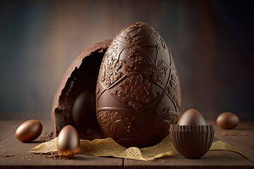 Beautiful raditional chocolate easter eggs, generative ai illustration