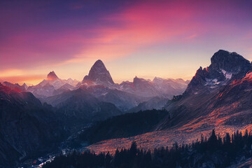  Wallpaper background of a beautiful mountain scenery. Generative ai