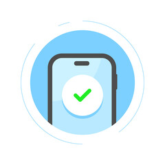 Poster - done, all steps or processes complete, successfully, check mark on smartphone screen concept illustration flat design vector eps10. modern graphic element for landing page, empty state ui, infographic