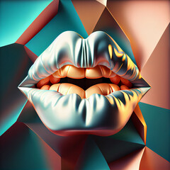 Poster - Beautiful abstract woman’s lips concept, contemporary colors and mood social background.