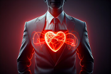 Aufkleber - Business man in shirt with a picture neon red heart innovative technologies.	