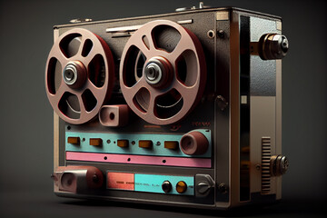 Poster - Beautiful old vintage Reel tape recorder in color light