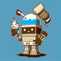 Wall Mural - illustration of ice cream robot comic character for graphic element/sticker/t shirt design ideas.Generative AI Technology