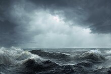 Stormy Weather And Rough Sea Near The Coast. Generative AI