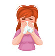 Girl sneezing and sick influenza cartoon illustration vector
