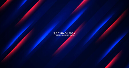 Poster - 3D red blue techno abstract background overlap layer on dark space with glowing effect decoration. Style concept cut out. Graphic design element for banner flyer, card, brochure cover, or landing page