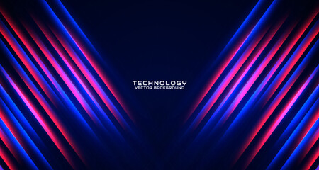 Poster - 3D red blue techno abstract background overlap layer on dark space with glowing effect decoration. Style concept cut out. Graphic design element for banner flyer, card, brochure cover, or landing page
