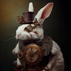 Steampunk White Rabbit from Wonderland. Generative AI