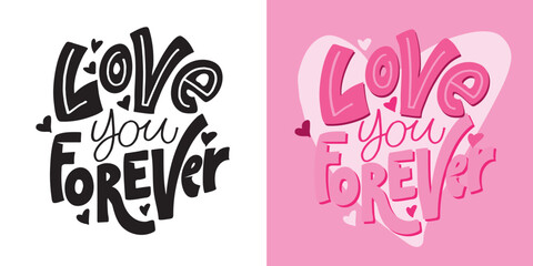 lettering postcard about love. happy valentine'day card - hand drawn doodle lettering postcard. hear